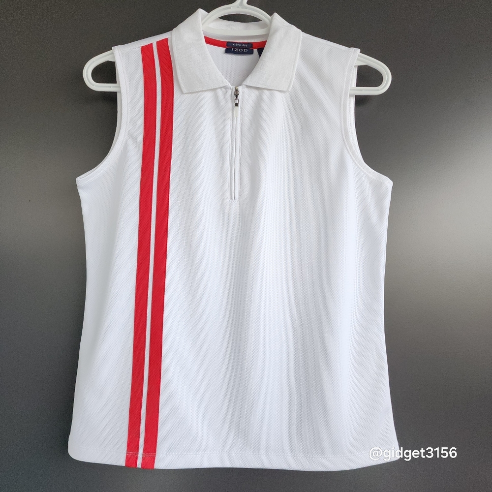 VINTAGE IZOD X-TRA DRY WHITE SLEEVELESS ZIP POLO/GOLF TOP - SIZE SMALL